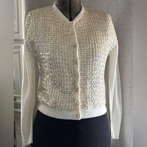 Vintage Orlon Acrylic Sequin Cardigan ✨ Cream Sequin Sweater Retro Glam